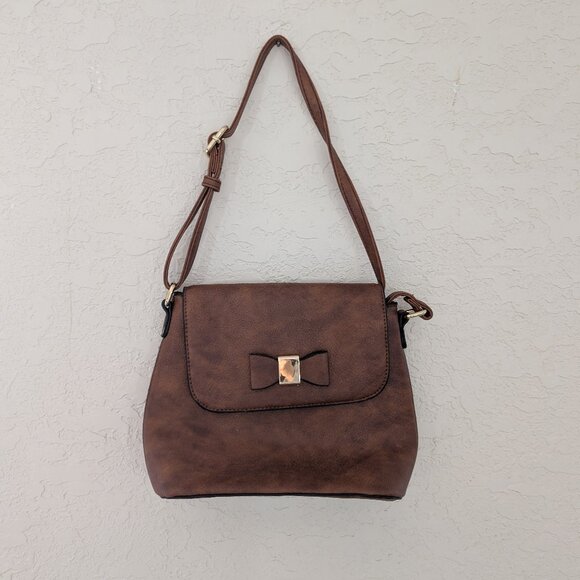 Handbags - Brown Handbag Purse Bow Gold